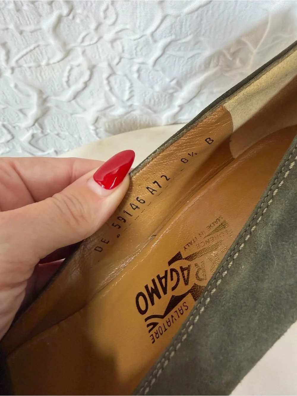 Salvatore Ferragamo Vintage 90’s Olive Green Suede Square Heel Loafers Sz 8.5